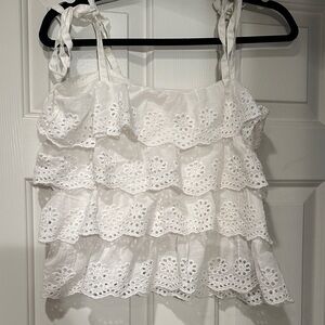 Pink Lily small White Eyelet Ruffle Top. Like new